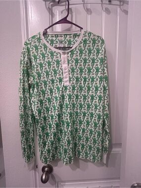 Roller Rabbit White Top with Green Monkey Print